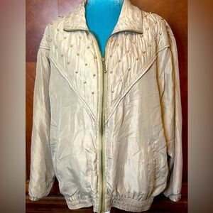 90s Tan Track Jacket with Gold Bead Detailing